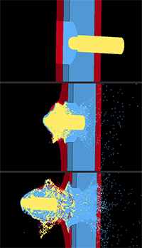 Simulation of an impact on an armor ceramic material.